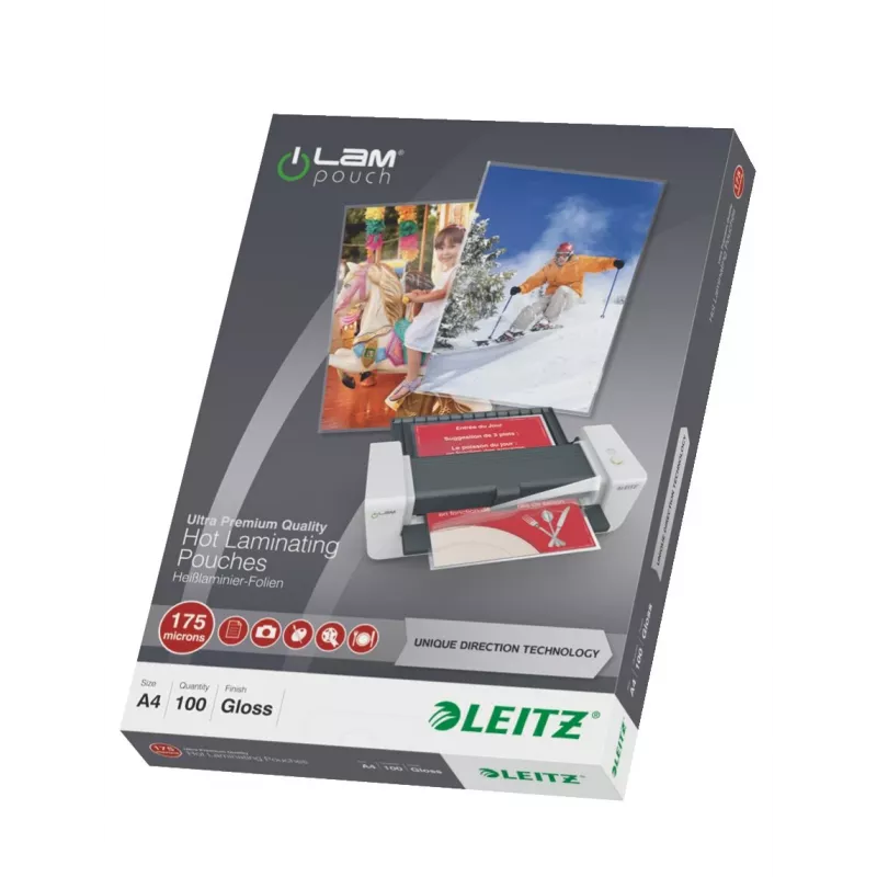 Leitz A4 Laminating Pouches, Glossy Crystal Clear, 100 micron, Pack of 100 7483-00-00