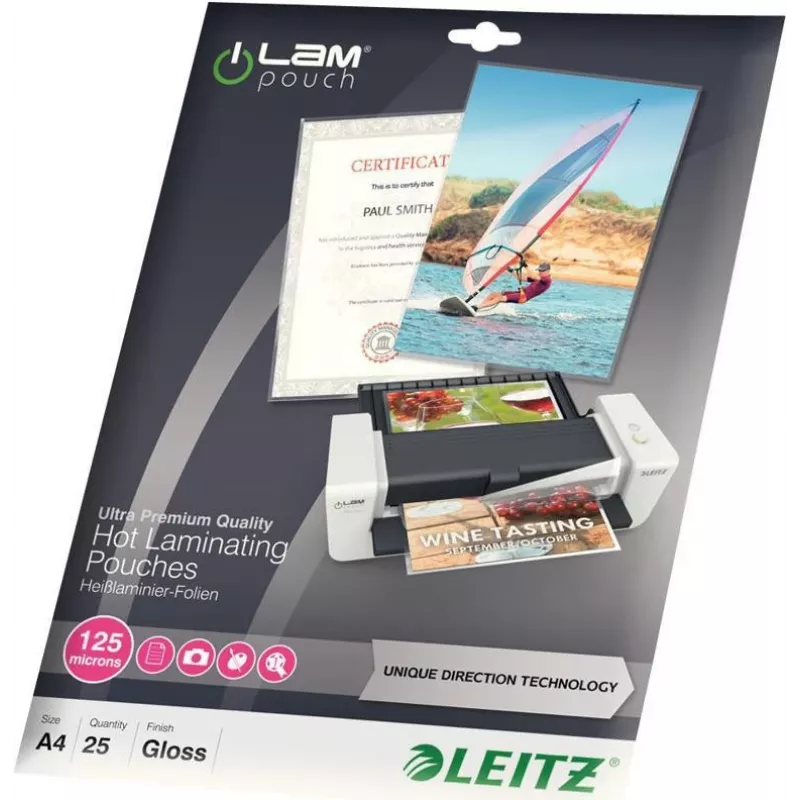 Leitz A4 Laminating Pouches Glossy Crystal Clear 125 micron, 25 pieces 7482-00-00