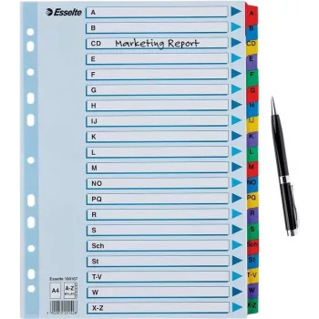 LEITZ A4 Mylar A-Z Index Dividers, 26-Tab, Multi-Coloured, Universal Punching, 160 gsm, 1 Set (100167)
