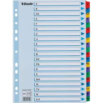LEITZ A4 Mylar A-Z Index Dividers, 26-Tab, Multi-Coloured, Universal Punching, 160 gsm, 1 Set (100167)