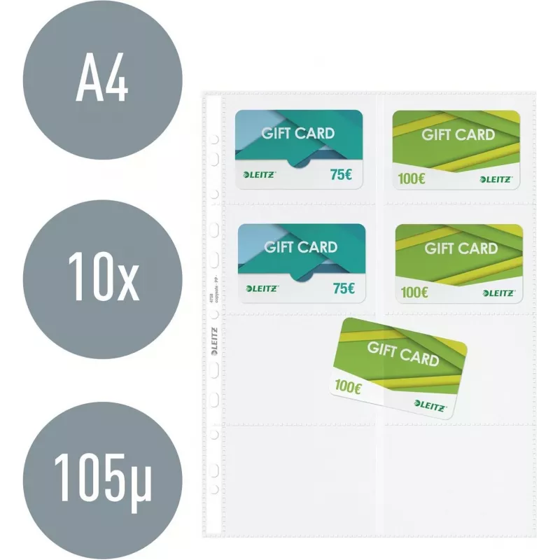 LEITZ Business Card Presentation Sleeve for 16 Cards, A4, PP Clear, 0.11 mm, Side Opening, Archival Safe (4758-30-03)