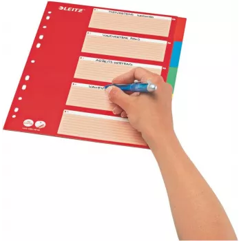 LEITZ Cardboard Index Dividers, Blank Tabs, A4, 5-Part, Multicolour, 160 gsm, with Red Writable Cover Sheet 250 gsm (4386-60-00)