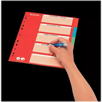 LEITZ Cardboard Index Dividers, Blank Tabs, A4, 5-Part, Multicolour, 160 gsm, with Red Writable Cover Sheet 250 gsm (4386-60-00)