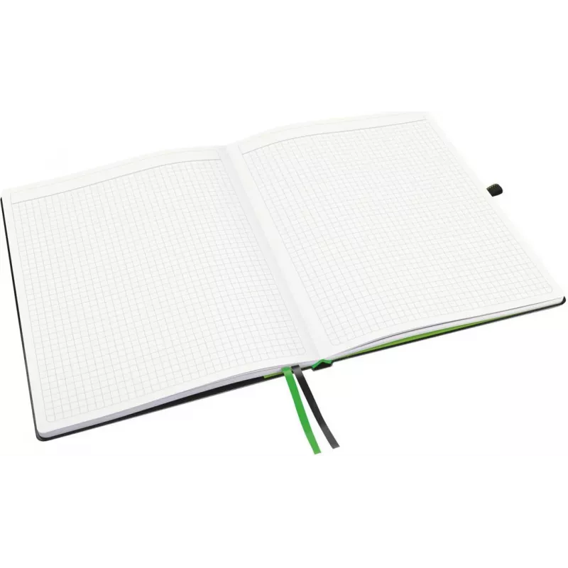 LEITZ Complete Notebook A5 Squared, Black Leather Look, 80 Sheets Ivory Paper, Elastic Band, Pen Holder 4473-00-95