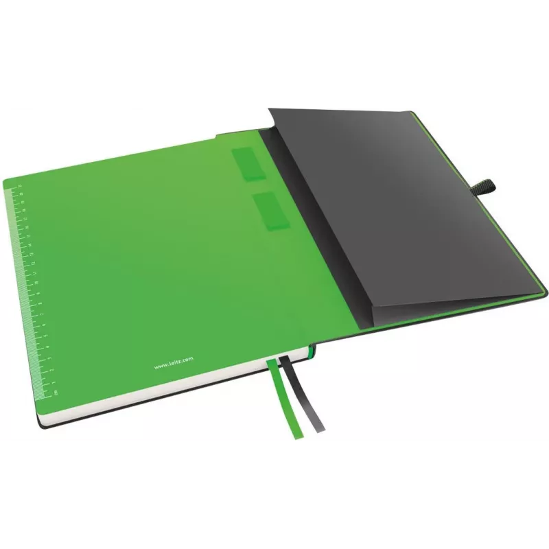 LEITZ Complete Notebook A5 Squared, Black Leather Look, 80 Sheets Ivory Paper, Elastic Band, Pen Holder 4473-00-95