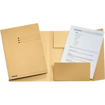 LEITZ Esselte Legal Folder, DIN A4, Manila Board, 275 g/m², Chamois with 3 Flaps on Bottom Cover, Lined Print on Front Cover, 50 Pieces (1033304)