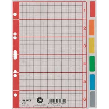 LEITZ Extra Strong Cardboard Index Dividers, Blank, A5, 6-Part, Grey 230 g/m², Writable Cover Sheet with Grid Print 4355-00-85
