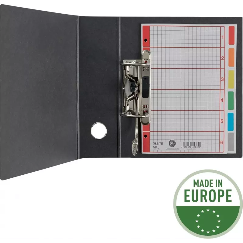 LEITZ Extra Strong Cardboard Index Dividers, Blank, A5, 6-Part, Grey 230 g/m², Writable Cover Sheet with Grid Print 4355-00-85