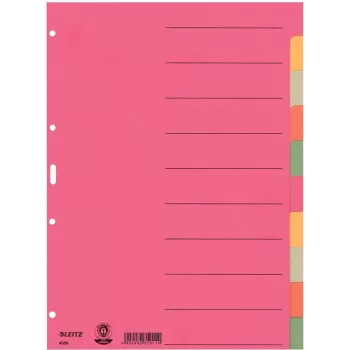 LEITZ Extra Strong Cardboard Index Dividers, Blank Tabs, A4, 10-Part, Multi-Coloured, 230 gsm, 5-Colour Dyed-Through Cardboard (4359-00-00)