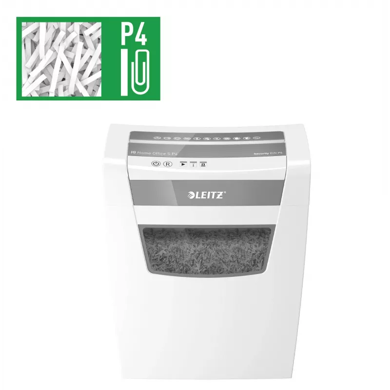 LEITZ IQ Home Office S P-4 Particle Cut Shredder, 8 Sheets, 10 L, White (80360000)