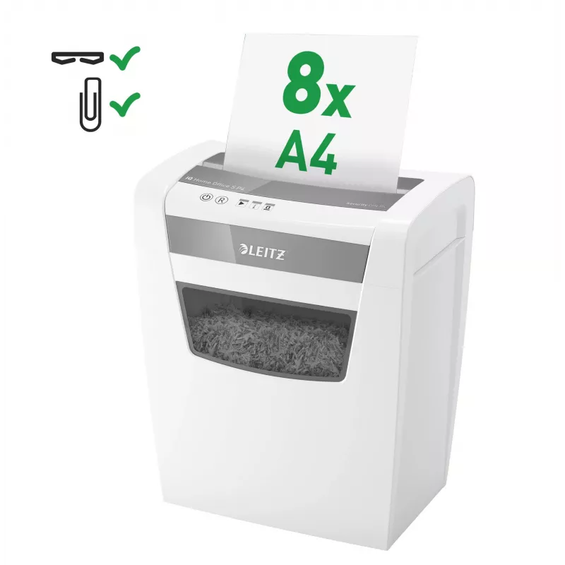 LEITZ IQ Home Office S P-4 Particle Cut Shredder, 8 Sheets, 10 L, White (80360000)