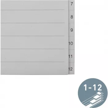 LEITZ Manila Index Dividers, Numeric 1-12, A4 Extra Wide, Grey, 12-Part, 100 gsm, 80 mm Punching, Reinforced Holes 1233-00-85