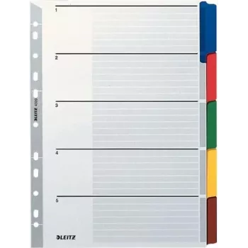 LEITZ Mylar Cardboard Index Dividers, Blank, A4, 5-Part, Grey Tabs, 160 gsm, with Writable Cover Sheet 4320-00-00
