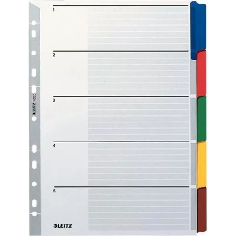LEITZ Mylar Cardboard Index Dividers, Blank, A4, 5-Part, Grey Tabs, 160 gsm, with Writable Cover Sheet 4320-00-00