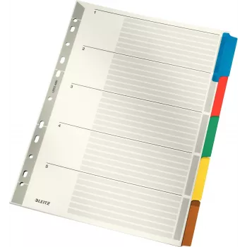 LEITZ Mylar Cardboard Index Dividers, Blank, A4, 5-Part, Grey Tabs, 160 gsm, with Writable Cover Sheet 4320-00-00