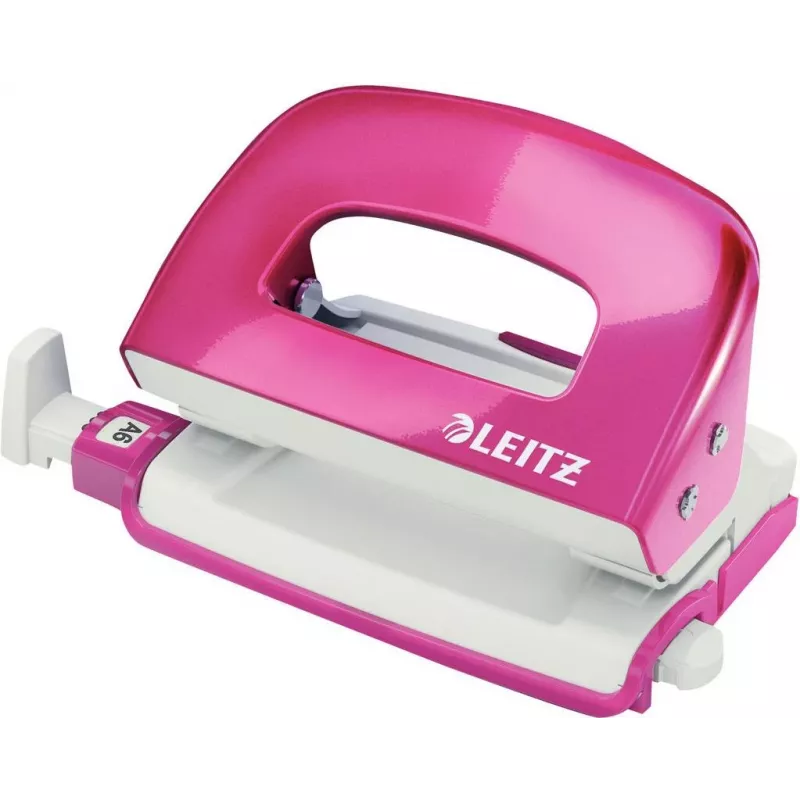 Leitz NeXXt Series WOW Metal Mini Hole Punch, Pink, 2-Hole, 10 Sheets, Metallic Finish 5060-10-23