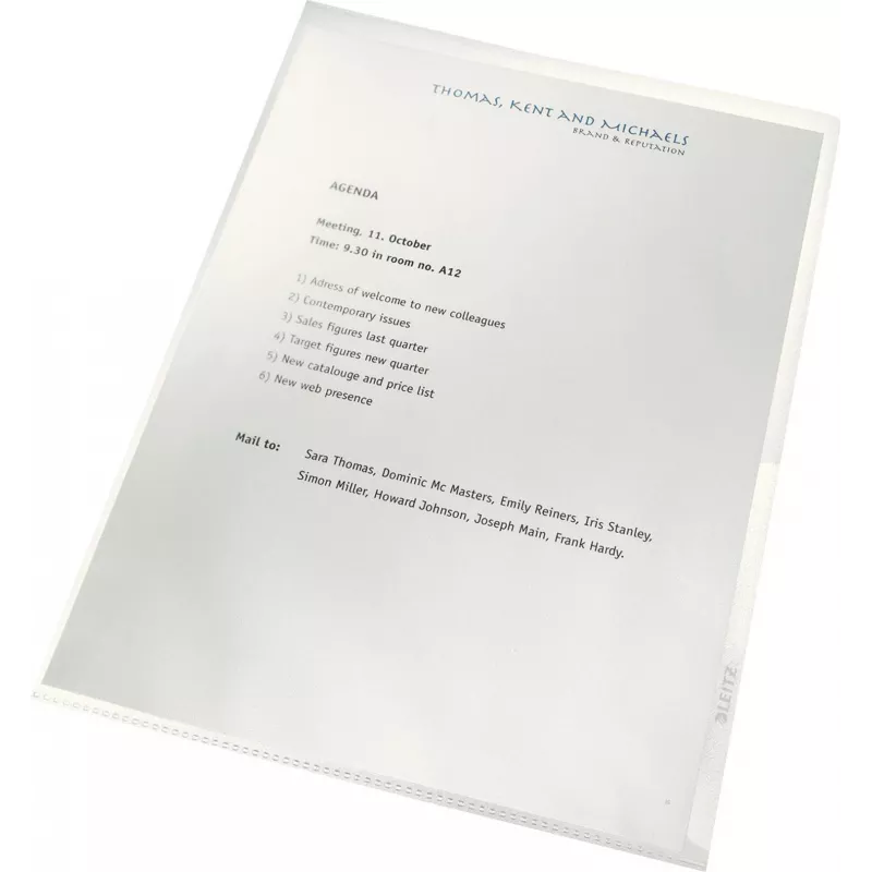 LEITZ re:cycle A4 Display Pocket, 100% Recycled PP, 0.13 mm Embossed, Open Top & Side, Transparent, Pack of 10 4401-10-03