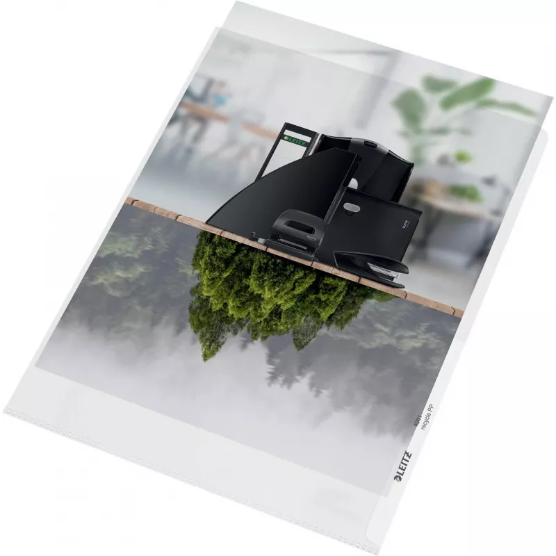LEITZ re:cycle A4 Display Pocket, 100% Recycled PP, 0.13 mm Embossed, Open Top & Side, Transparent, Pack of 10 4401-10-03
