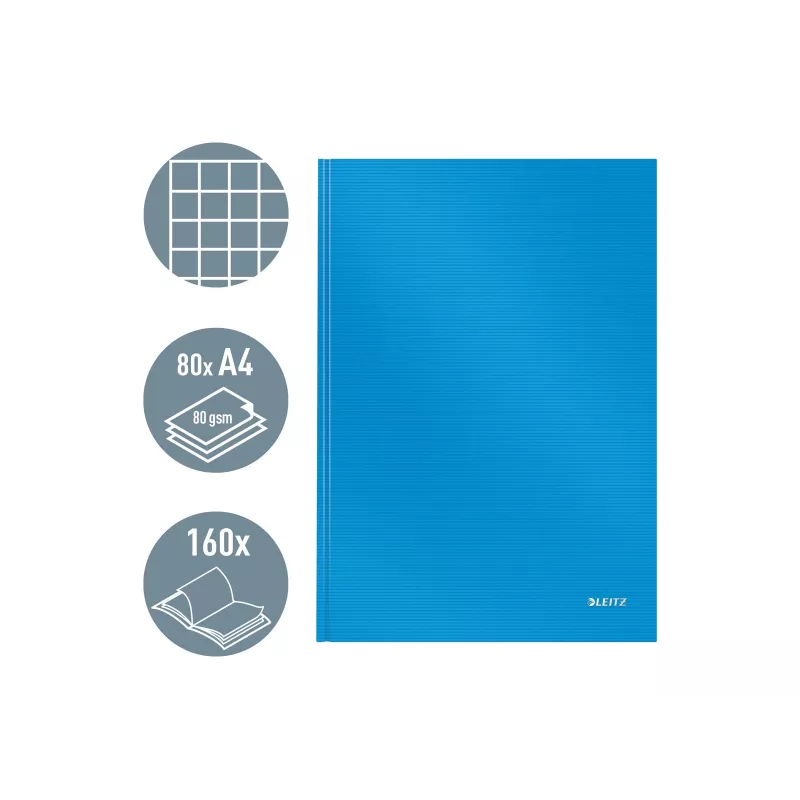 LEITZ Solid Notebook A4 Ruled Black 80 Sheets Hardcover Thread-Bound with Elastic Band, Pen Holder, Bookmarks and Inner Pocket 46640030
