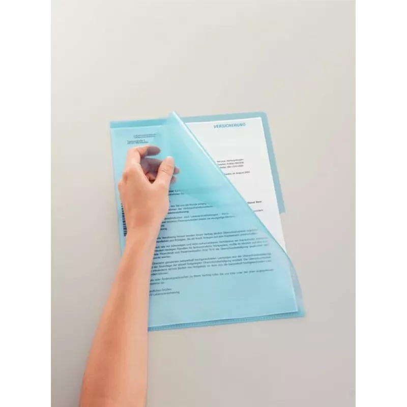 LEITZ Standard A4 Document Sleeve, Polypropylene, Grained, Blue, 0.13 mm, Open Top and Side, Document Safe, Thumb Cut-out 4000-00-35