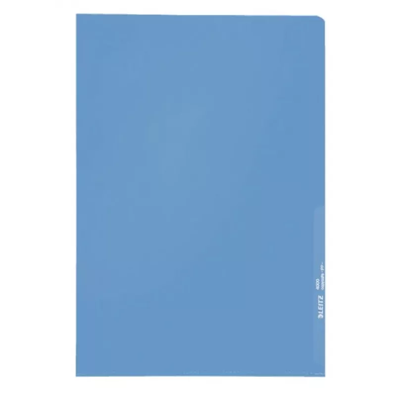 LEITZ Standard A4 Document Sleeve, Polypropylene, Grained, Blue, 0.13 mm, Open Top and Side, Document Safe, Thumb Cut-out 4000-00-35