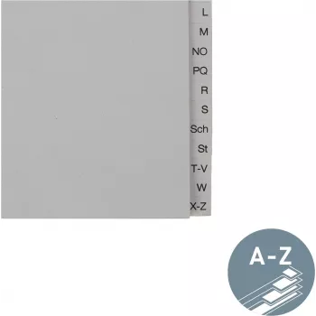 LEITZ Tauenpapier-Register, A-Z, A4, half-height, 20-part grey, 100 gsm, 80 mm punching, with hole reinforcement (6095-00-85)