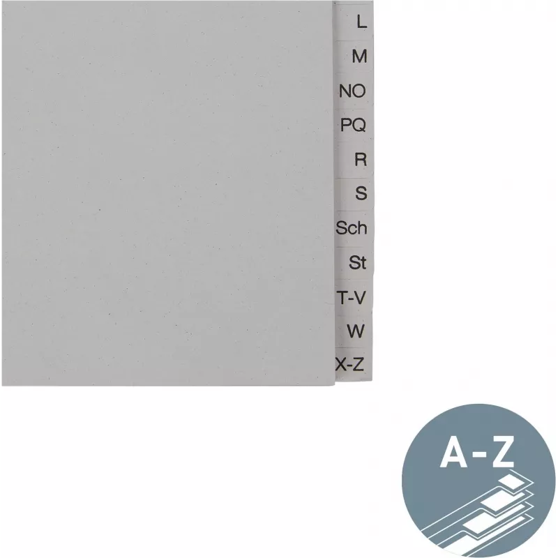 LEITZ Tauenpapier-Register, A-Z, A4, half-height, 20-part grey, 100 gsm, 80 mm punching, with hole reinforcement (6095-00-85)