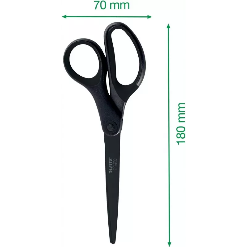 Leitz Titanium Quality Scissors 180 mm, Stainless Steel Blades with Titanium Coating, Ergonomic Soft-Grip Handles, Black/Red, for Paper and Fabric 5419-60-95