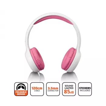 Lenco HP-010BU Wired On-Ear Headphones for Kids, Pink, Volume Limited 85 dB, 3.5mm Jack, 1.2m Cable A004977