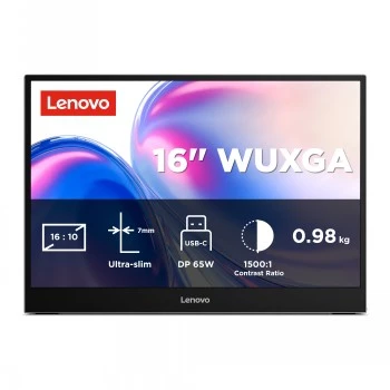 Lenovo L16 16 inch WUXGA Portable IPS Monitor with USB-C, 300 nits, 60Hz, 3-Year Warranty