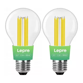 LEPRO 100094-WW-EU-2 E27 Filament LED Bulb, 7.2W (100W Equivalent), 1521 lm, 2700K Warm White, Energy Class A, 2-Pack