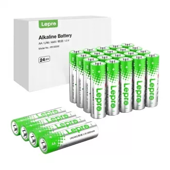 LEPRO 130002-24 AA R6 Alkaline Batteries, 24-Pack – 1.5V LR6 Mignon Primary Cells, 10-Year Shelf Life, Leak-Proof, Mercury-Free