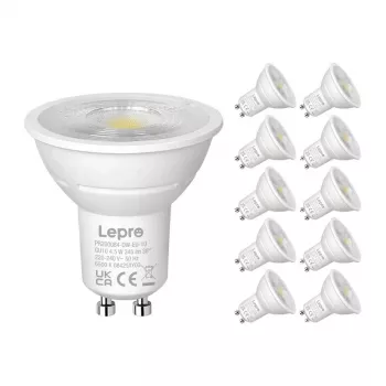 LEPRO 200084-DW-EU-10 GU10 Dimmable LED Bulb, 4.5W, 345 lm, 6500K, 38°, 10 pcs