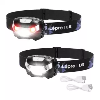 LEPRO 3200008-2 LED Headlamp, 2-Pack, 300 Lumens, Rechargeable, IPX4, Black