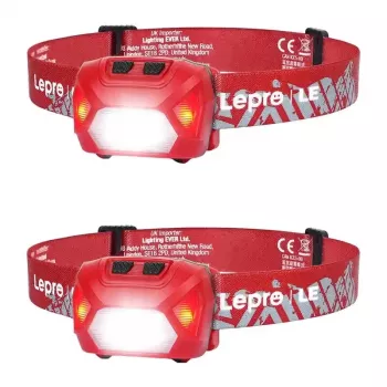 LEPRO 320014-R-2 USB Rechargeable LED Headlamp, 2-Pack, 200 Lumens, IPX4 Waterproof, 5 Modes with Red Light, USB-C Charging, Adjustable Headband