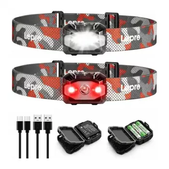 LEPRO 320023-2 USB Rechargeable LED Headlamp, 300 Lumens, 6 Modes, IPX4, 2-Pack