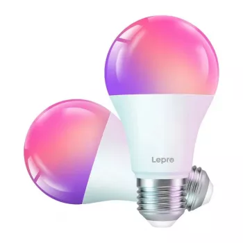 LEPRO B1-EU-2 Smart LED E27 Wi-Fi Light Bulb, 2-Pack, 9W (60W Equivalent), 800 Lumens, Tunable White 2700K-6500K + 16 Million RGB Colors, Dimmable, Works with Alexa & Google Assistant