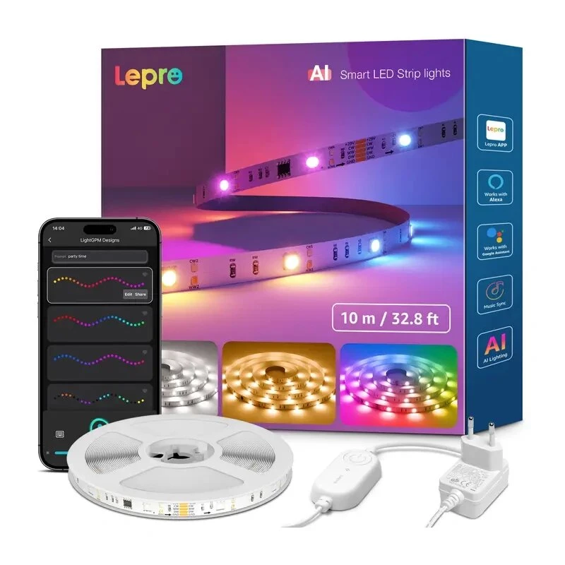 Lepro S2 10m Smart RGBIC LED Strip with Wi-Fi & Bluetooth, Works with Alexa and Google Assistant