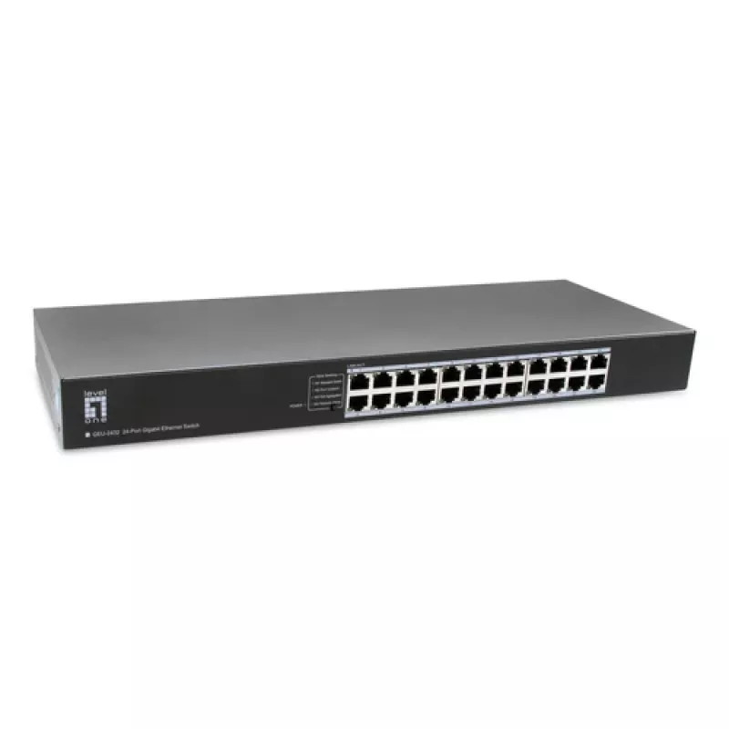 LevelOne GEU-2432 24-Port Gigabit Ethernet Switch, 4-Mode DIP Switch, 19 inch Rackmount, Unmanaged, Metal Housing