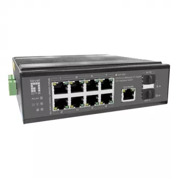 LevelOne Industrial PoE+ Switch 8x 2.5G PoE, 2x 1G, 2x 10G SFP+ Uplinks, Unmanaged, DIN-Rail, IP30