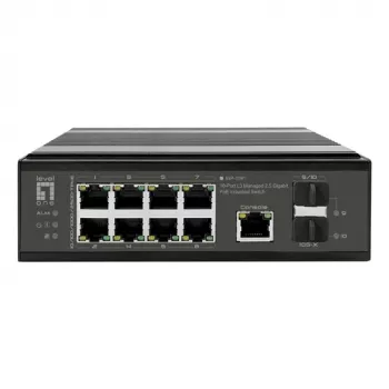 LevelOne Industrial PoE+ Switch 8x 2.5G PoE, 2x 1G, 2x 10G SFP+ Uplinks, Unmanaged, DIN-Rail, IP30