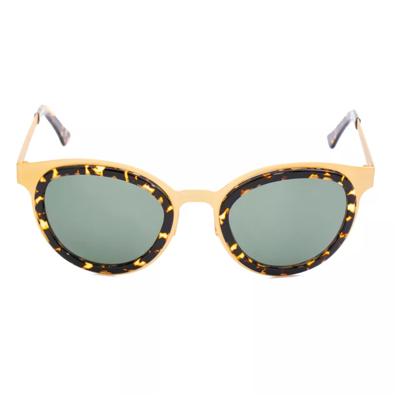 LGR Women's Feli Gold 09 Sunglasses - Hand-Polished Acetate Frame, Green CR-39 Lenses, UV400 Protection