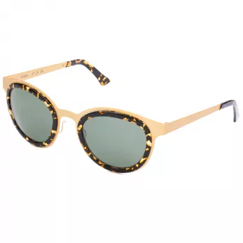 LGR Women's Feli Gold 09 Sunglasses - Hand-Polished Acetate Frame, Green CR-39 Lenses, UV400 Protection