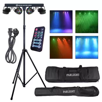 LIGHT4ME LED PAR Laser Beam Lighting Kit - 4x PAR Lights with Red & Green Laser, DMX, Remote Control
