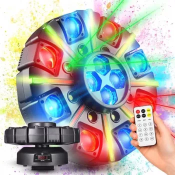 LIGHT4ME OCTOS Moving Multi-Effect Light with RGBW LEDs, Red/Green Laser and Strobe