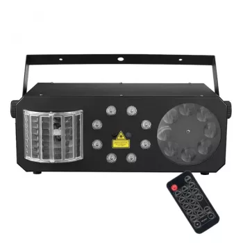 LIGHT4ME PARTY III V2 Multi-Effect LED Derby Gobo Wash Strobe Laser Light with IR Remote