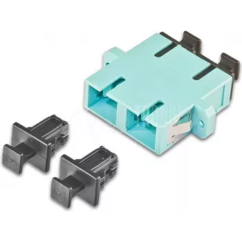 Lightwin LKUP DSC-DSC MM OM3 Duplex SC Fiber Optic Coupler, Ceramic Sleeve, Metal Housing, Aqua, Panel Mount