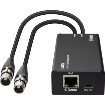 LINDY 2ch XLR Audio to Dante Encoder, PoE, AES67, 24-bit/96kHz 70618