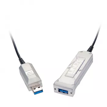 Lindy 50m USB 3.0 Hybrid Active Extension Cable, Fibre Optic & Copper, 5Gbps, LSZH, Black 42701