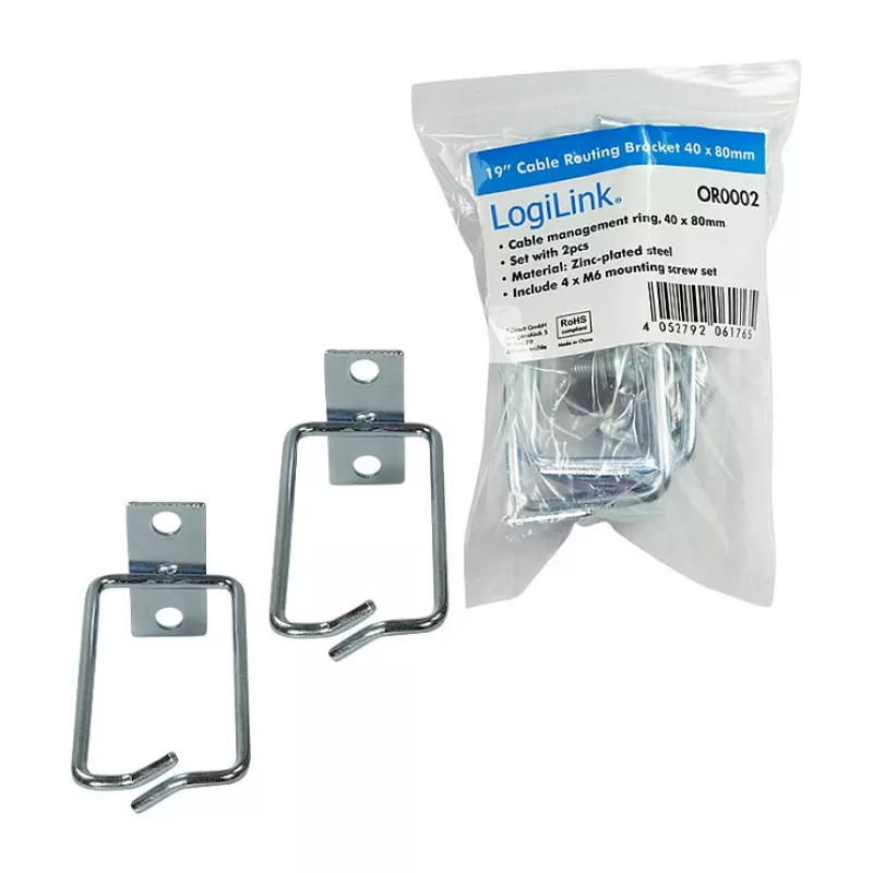 LogiLink 19 inch Cable Management Bracket 40 x 80 mm, Steel, 2 Pieces